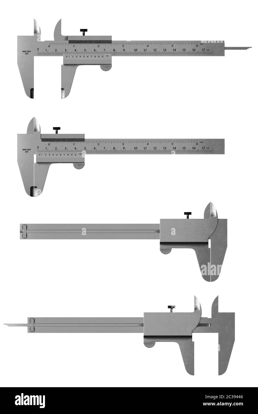 Vernier Caliper or Calliper Isolated on White Background. Measuring Tools. Universal Tool Designed for High-Precision Measurements of External and Int Stock Photo