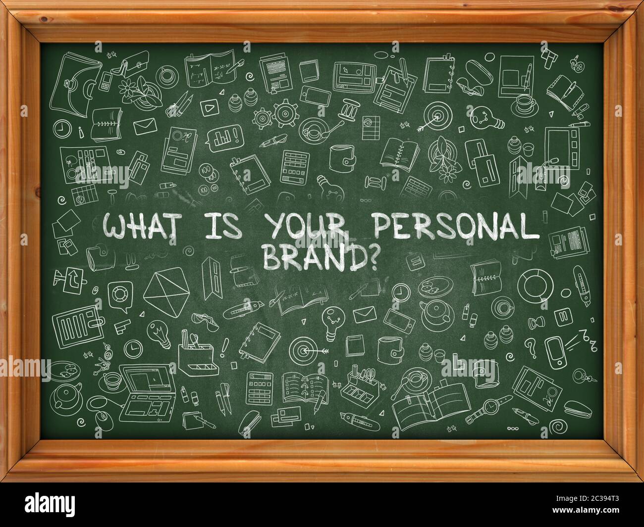 What Is Your Personal Brand Hand Drawn On Green Chalkboard With Doodle Icons Around Modern 