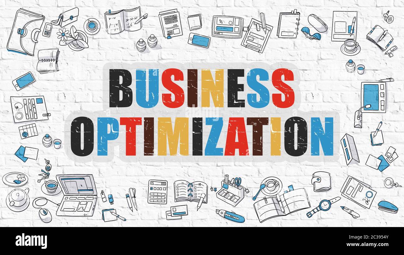 Multicolor Concept - Business Optimization - on White Brick Wall with ...
