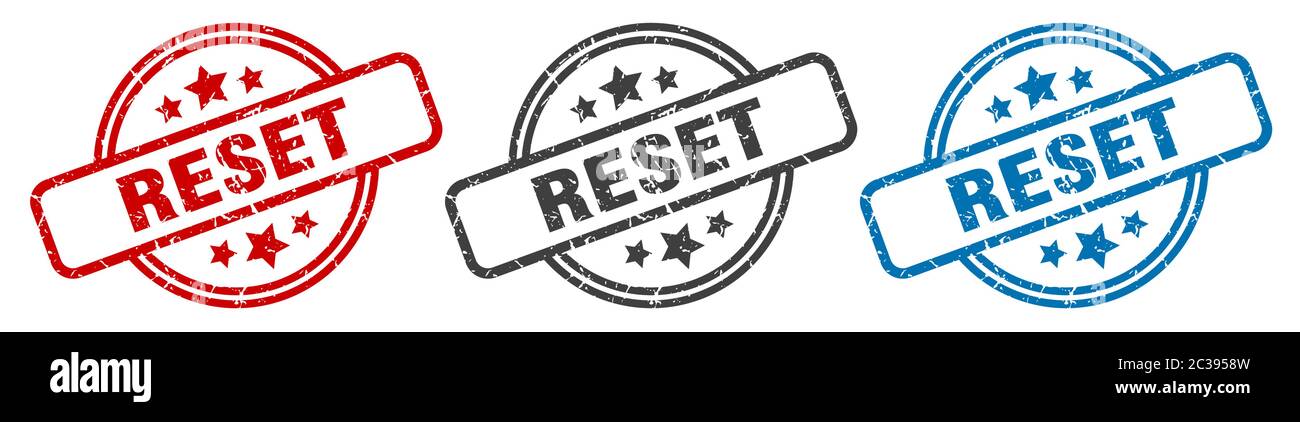 reset stamp. reset round isolated sign. reset label set Stock Vector