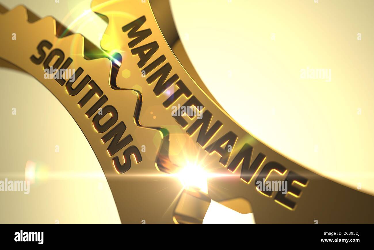 Maintenance Solutions Industrial Illustration with Glow Effect and Lens Flare. Golden Gears