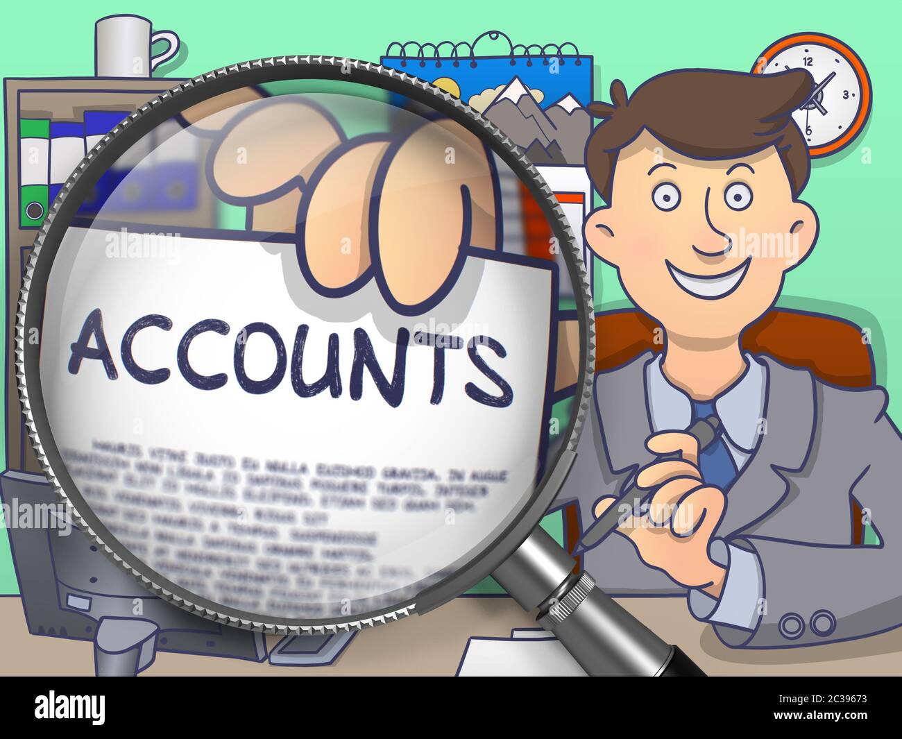 Officeman Shows Paper with Text Accounts. Closeup View through Lens ...