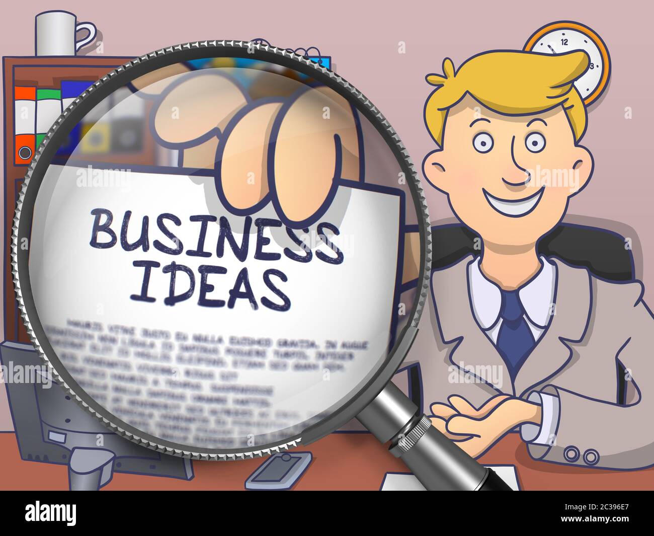 Business Ideas. Business Man in Office Workplace Holding a through