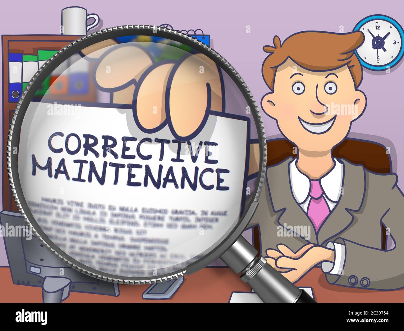 Corrective Maintenance. Concept on Paper in Man's Hand through Lens