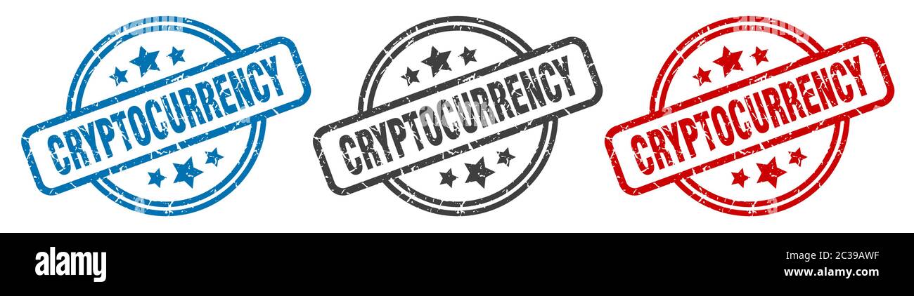 cryptocurrency stamp. cryptocurrency round isolated sign. cryptocurrency label set Stock Vector