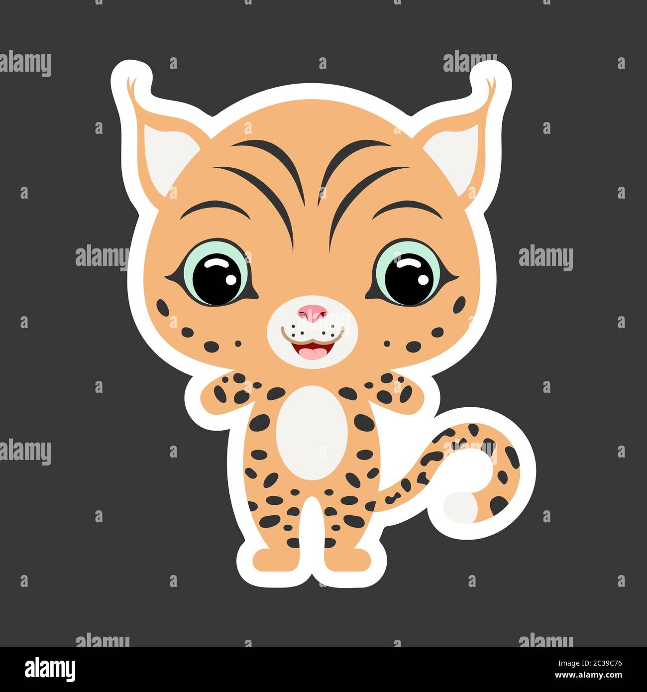 Children S Sticker Of Cute Little Lynx Wild Animal Cartoon Character