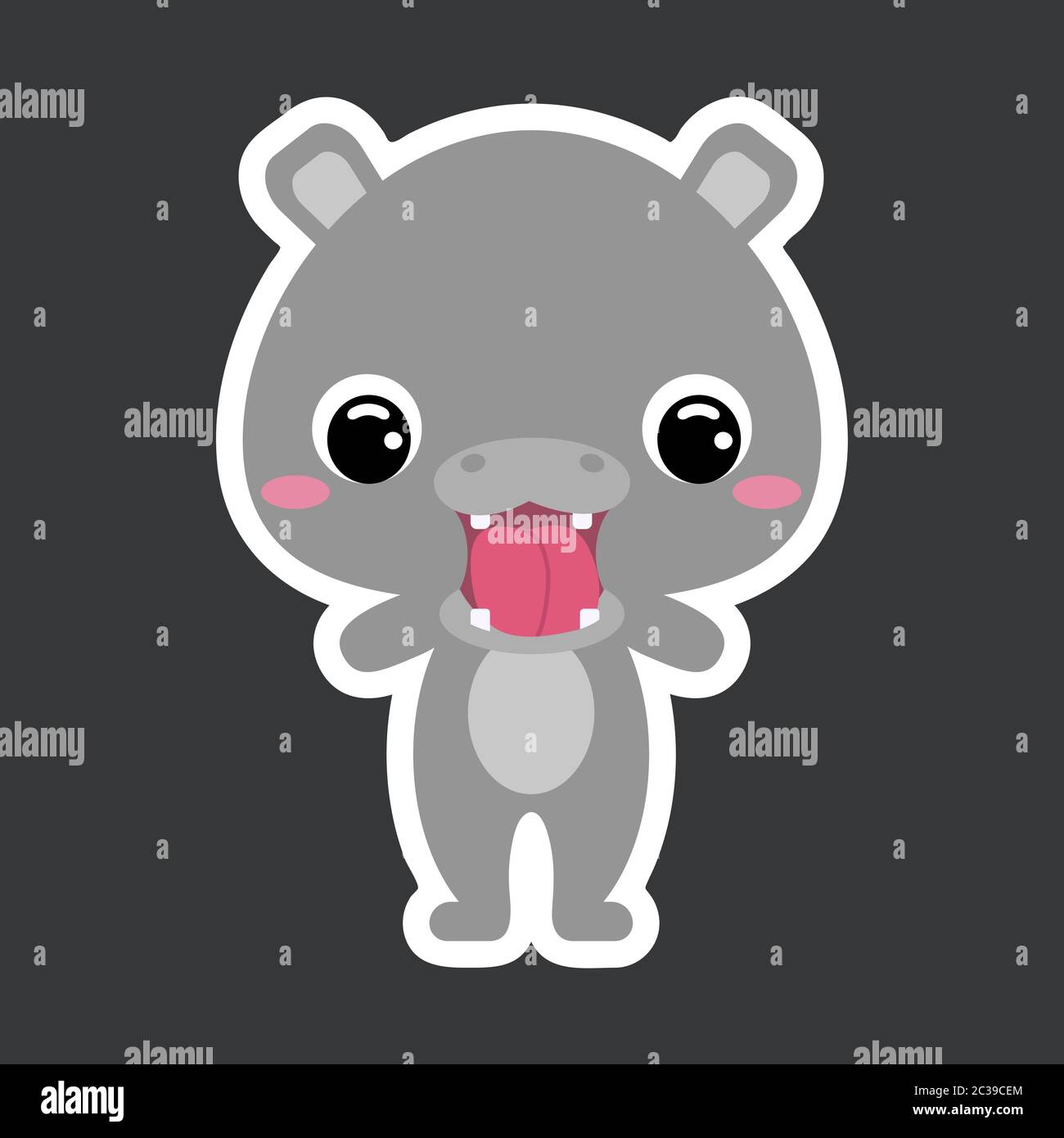 Children s sticker of cute little hippopotamus. African animal
