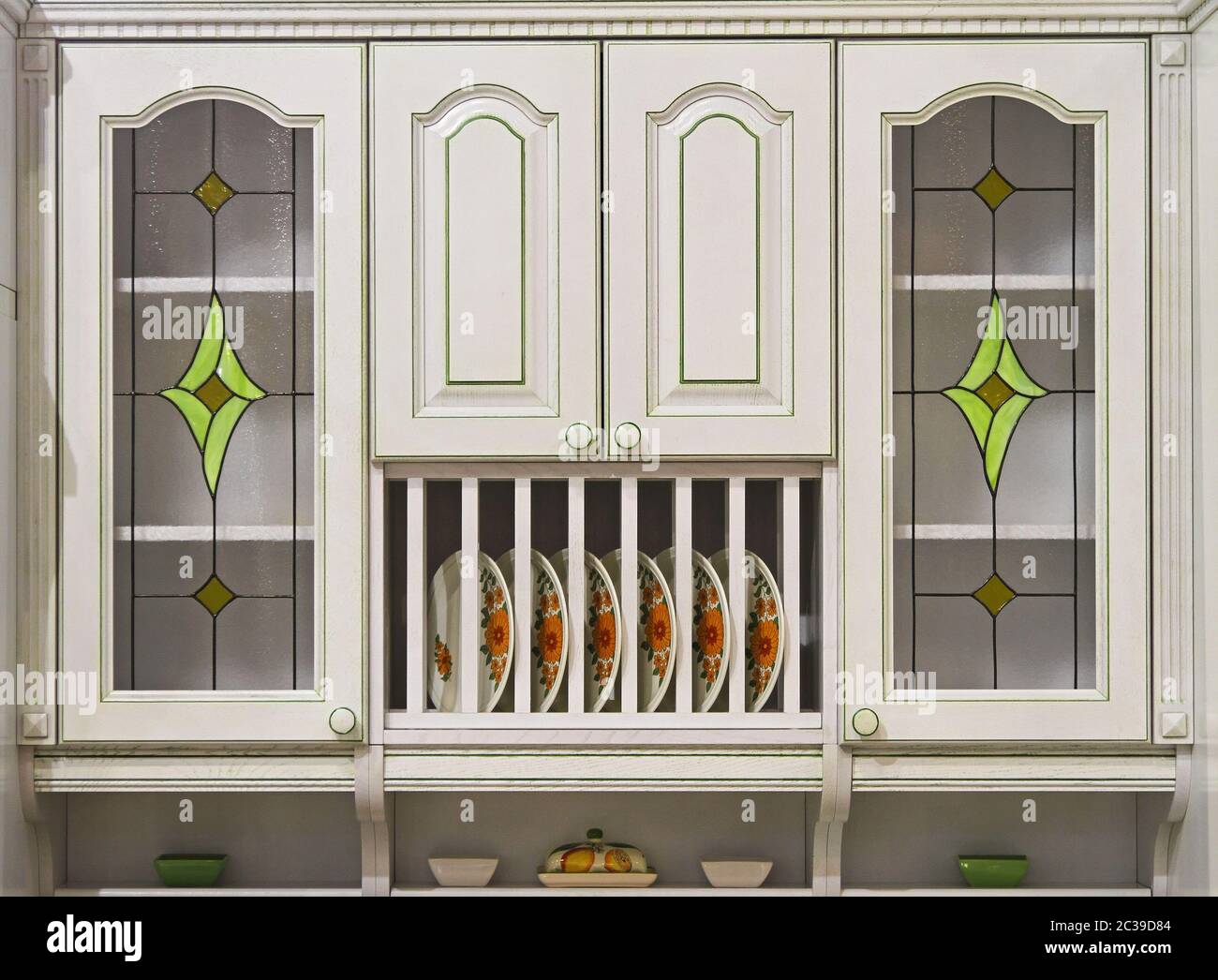 White wood retro with stained glass doors Stock Photo Alamy