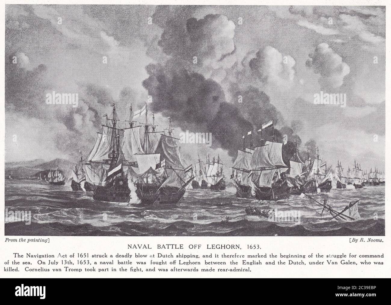 Naval Battle off Leghorn, 1653 - painting by R. Nooms. Stock Photo