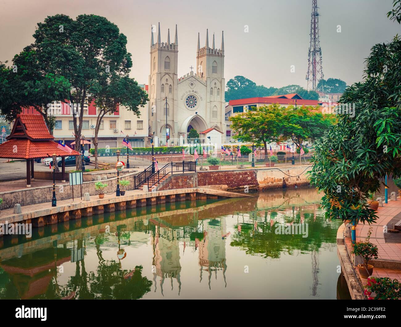 Church of St Francis Xavier at sunrise time. Melaka, Malaysia Stock