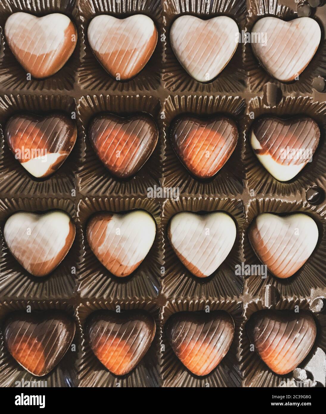 Heart Shaped Chocolates In A Festive Box Stock Photo