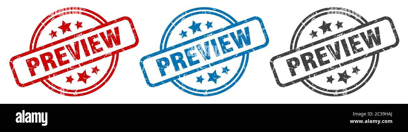 preview stamp. preview round isolated sign. preview label set Stock Vector