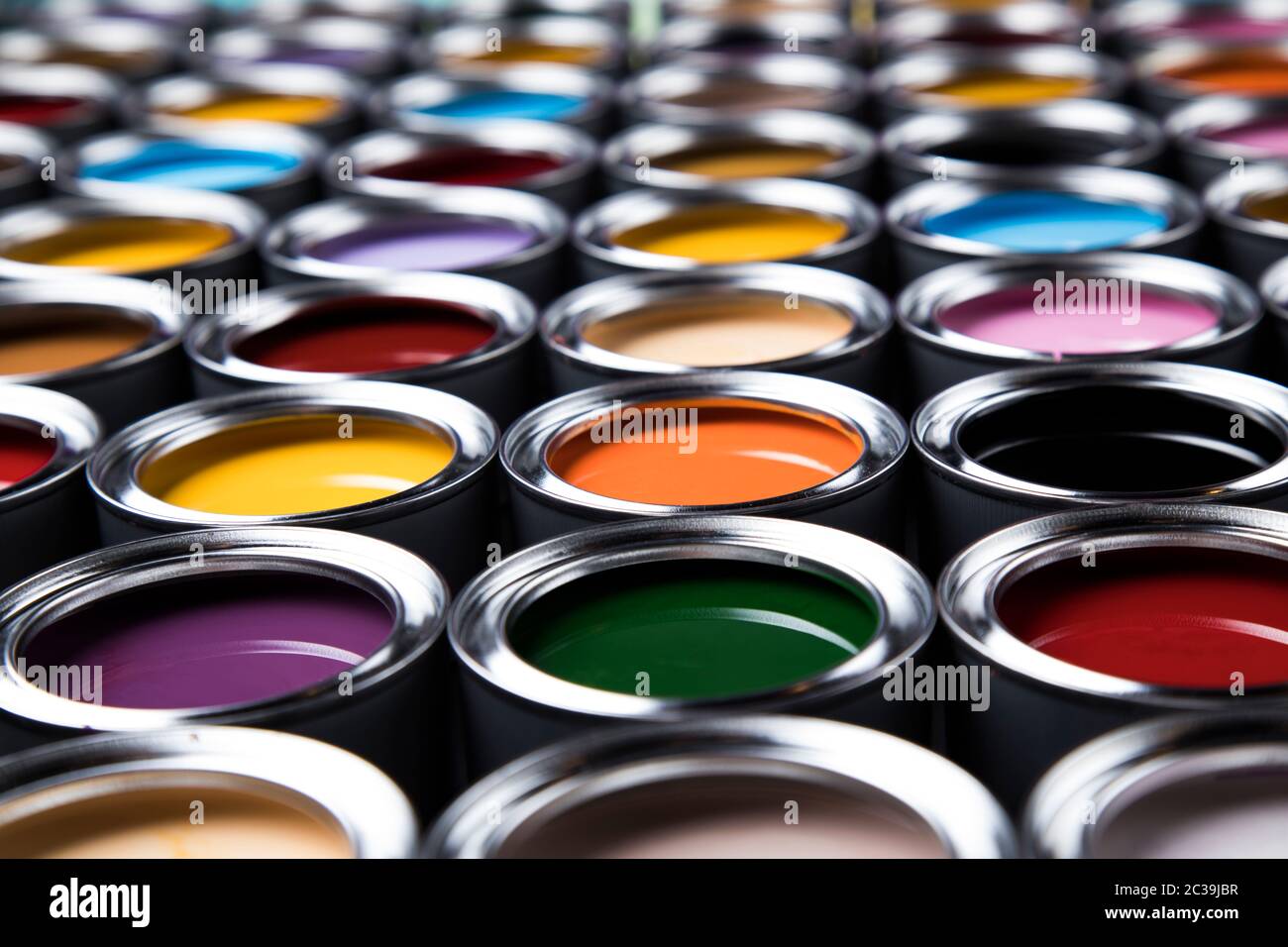 reativity concept group of tin metal cans with color paint Stock Photo ...