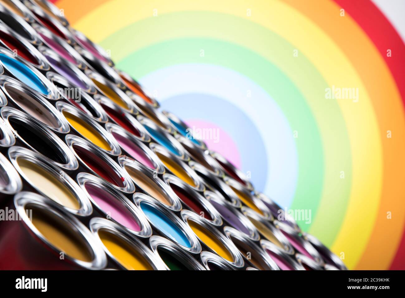 reativity concept group of tin metal cans with color paint Stock Photo ...