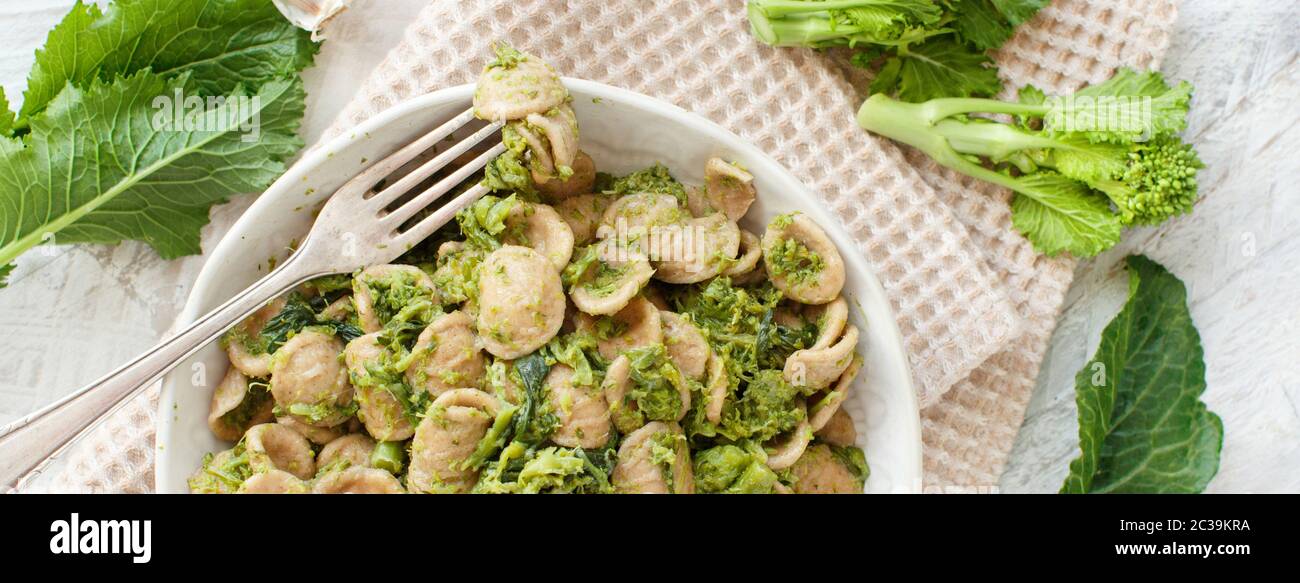 Traditional Apulia region pasta Orecchiette with turnip greens Stock Photo