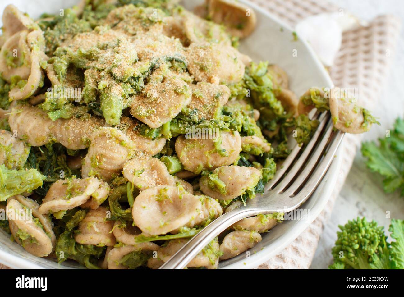 Traditional Apulia region pasta Orecchiette with turnip greens Stock