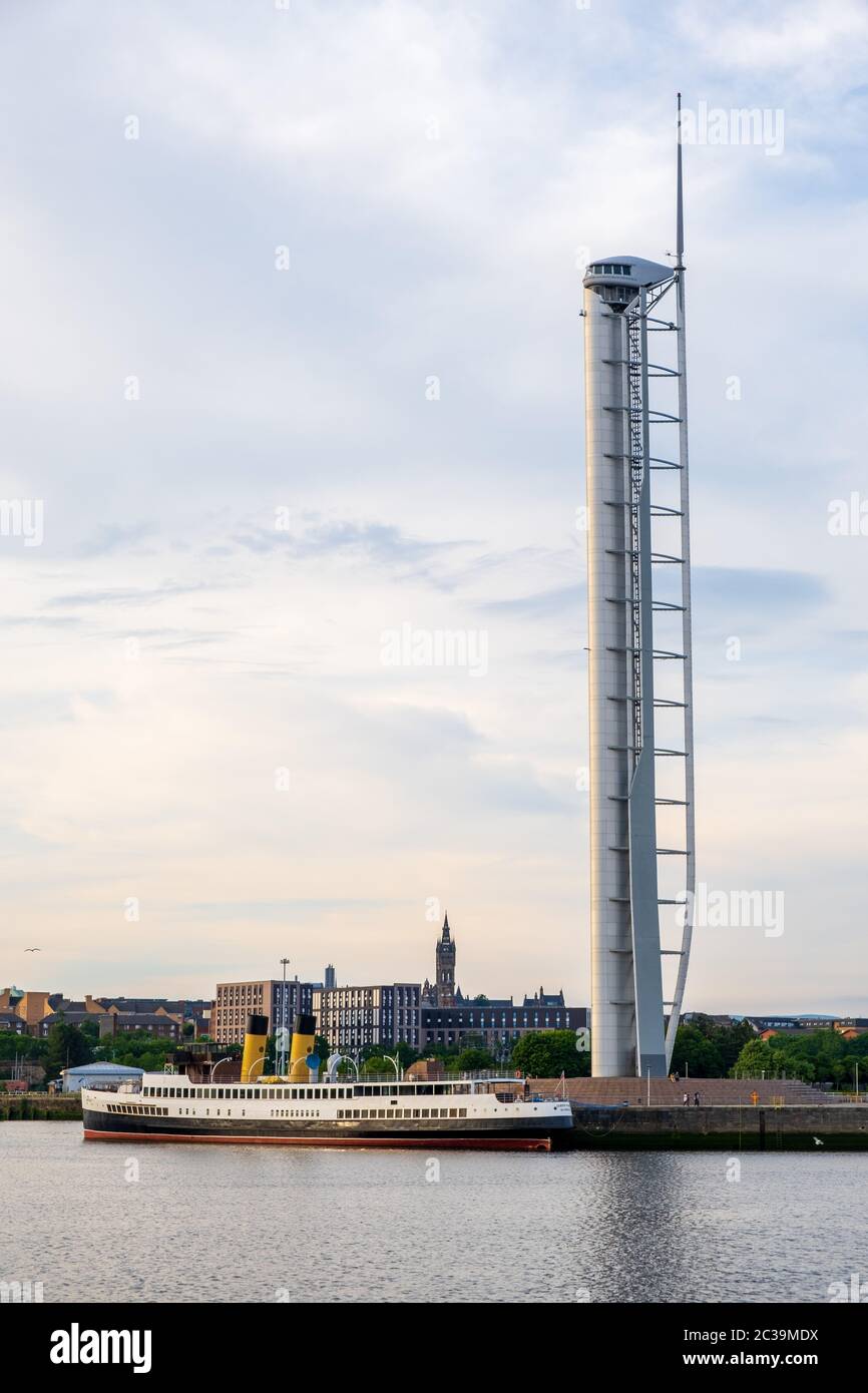 Queen Mary berthed at Glasgow Science Tower on River Clyde, Glasgow, UK. Stock Photo