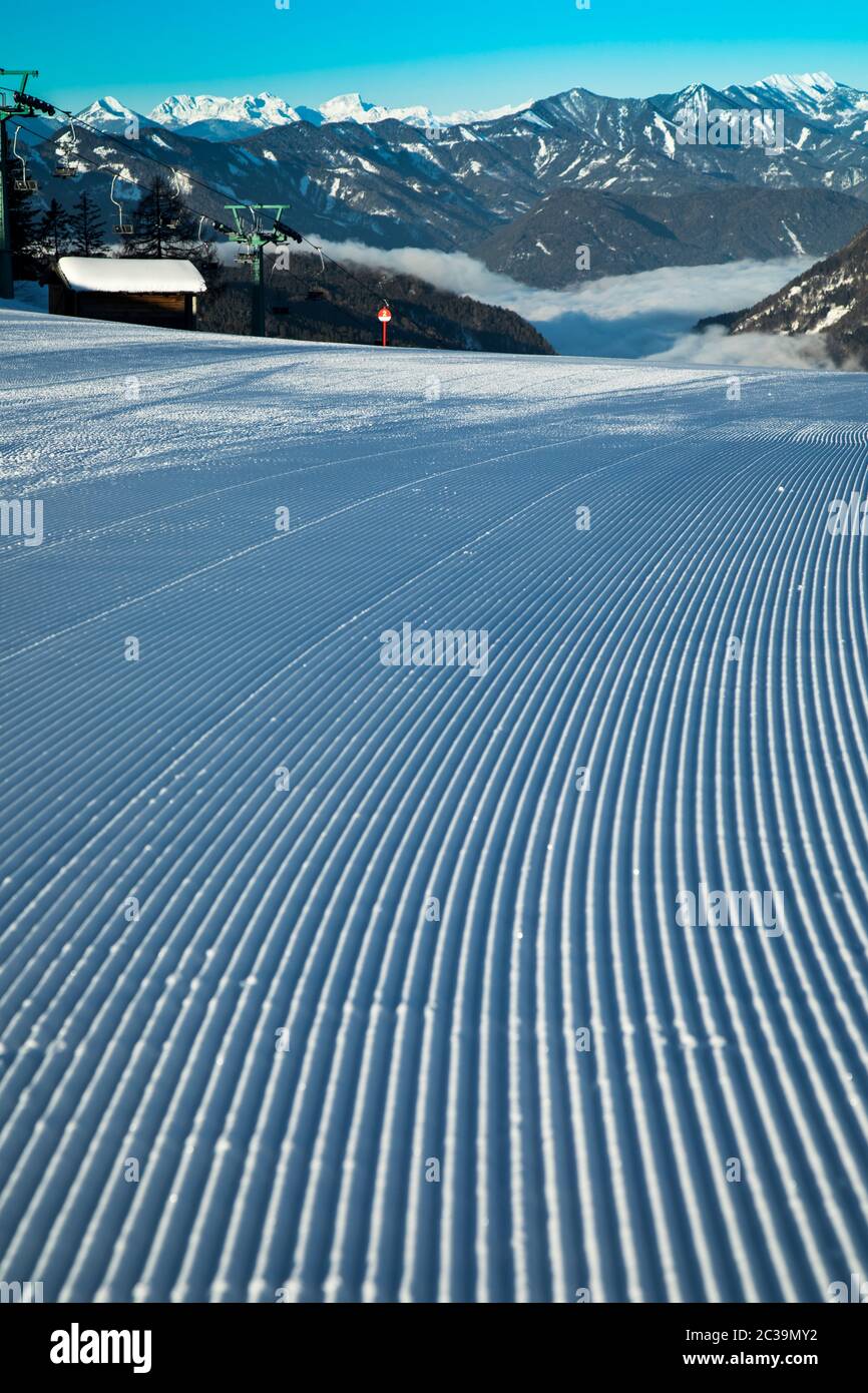 Winter mountains panorama with ski slope Stock Photo - Alamy