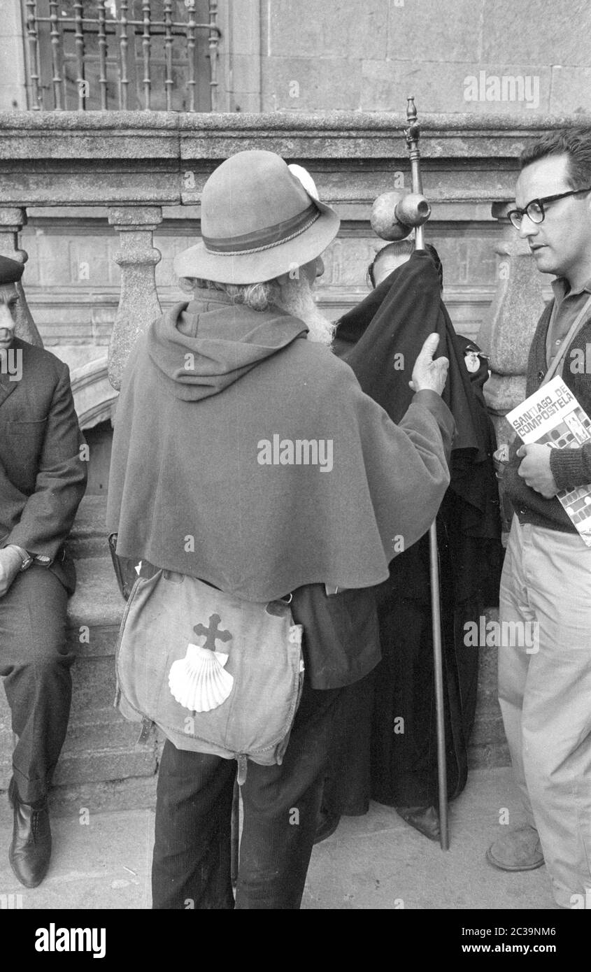 Pilgrim with a scallop shell on his bag in Madrid in 1965 Stock Photo ...