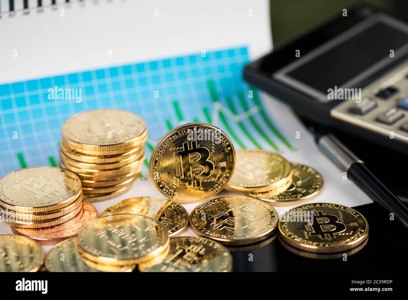 Virtual money, Currency. Bitcoin coins, financial Stock Photo - Alamy