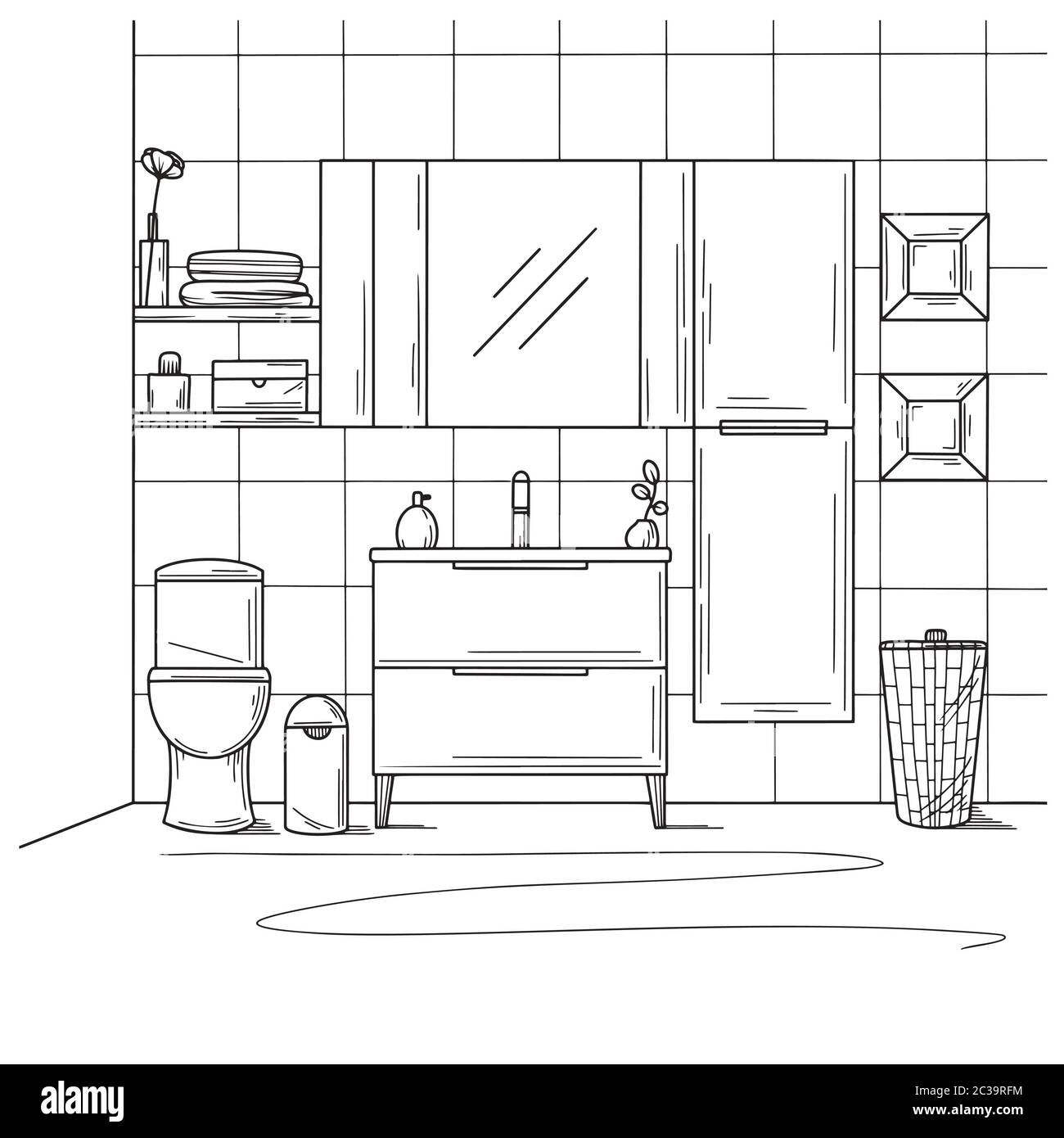 Bathrooms Sketch Stock Illustration - Download Image Now - Bathroom, Sketch,  Domestic Bathroom - iStock