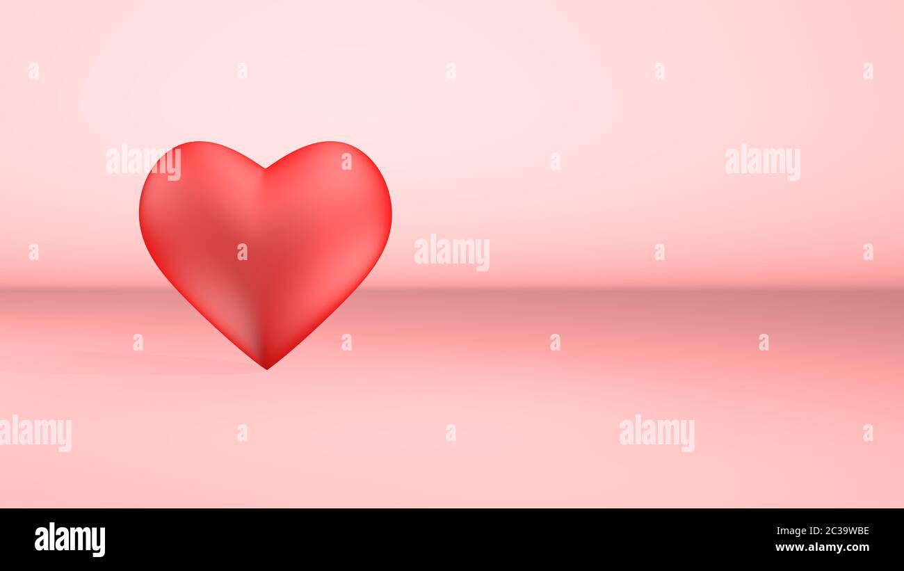 Happy Valentine's day, flat lay top view, 3D Red Heart on pink background with copy space for your text Stock Photo