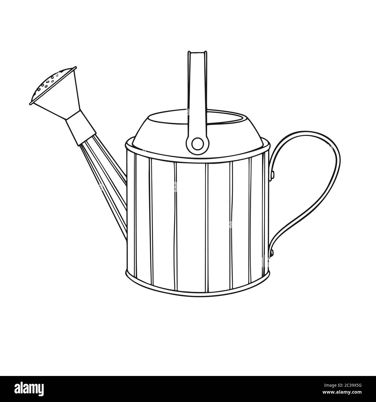 Sketch watering can for the garden. Watering can isolated on a white