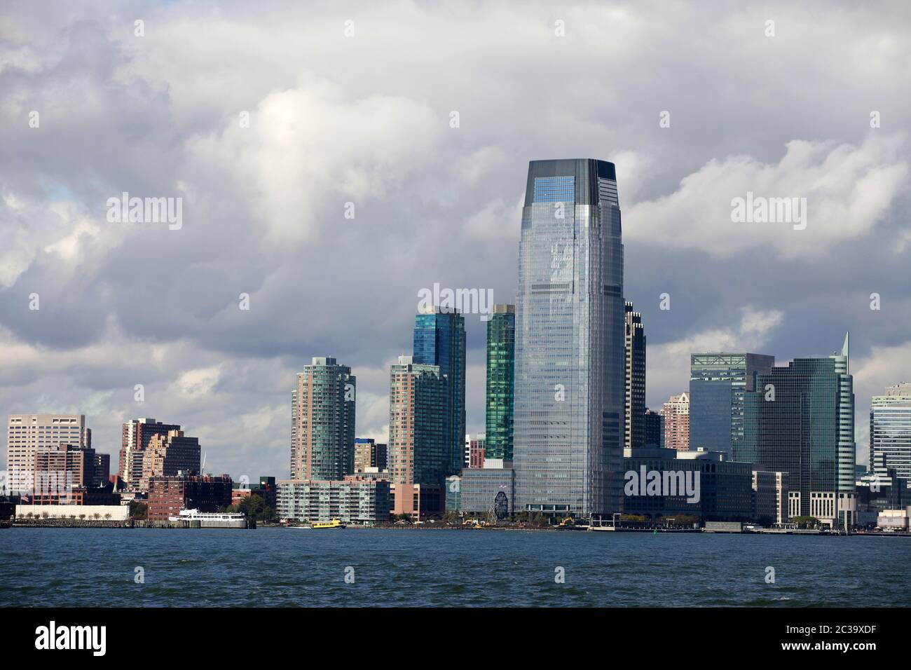 East river water with view of NYC New York City cityscape skyline Stock Photo