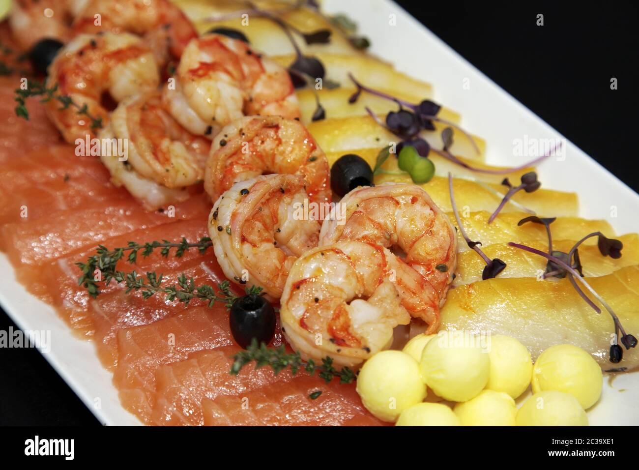 Assorted shrimp, trout and oily fish Stock Photo Alamy