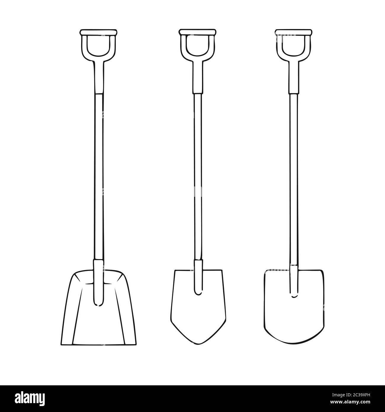 Set of different garden tools. Shovel, spade isolated on a white