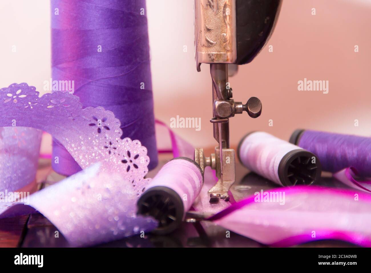 old sewing machine and sewing elements Stock Photo Alamy