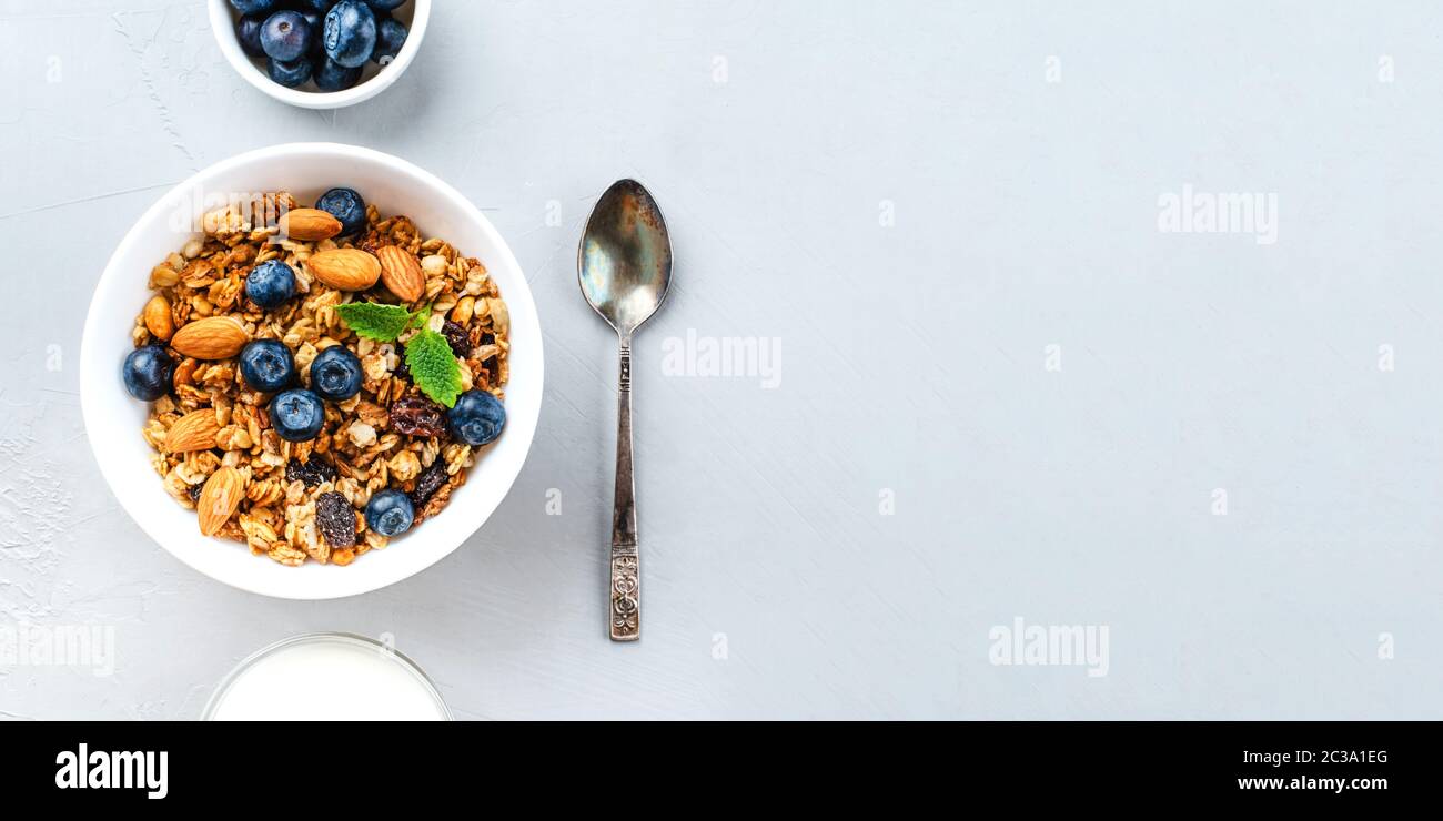 Baked granola with yogurt and blueberries Stock Photo Alamy