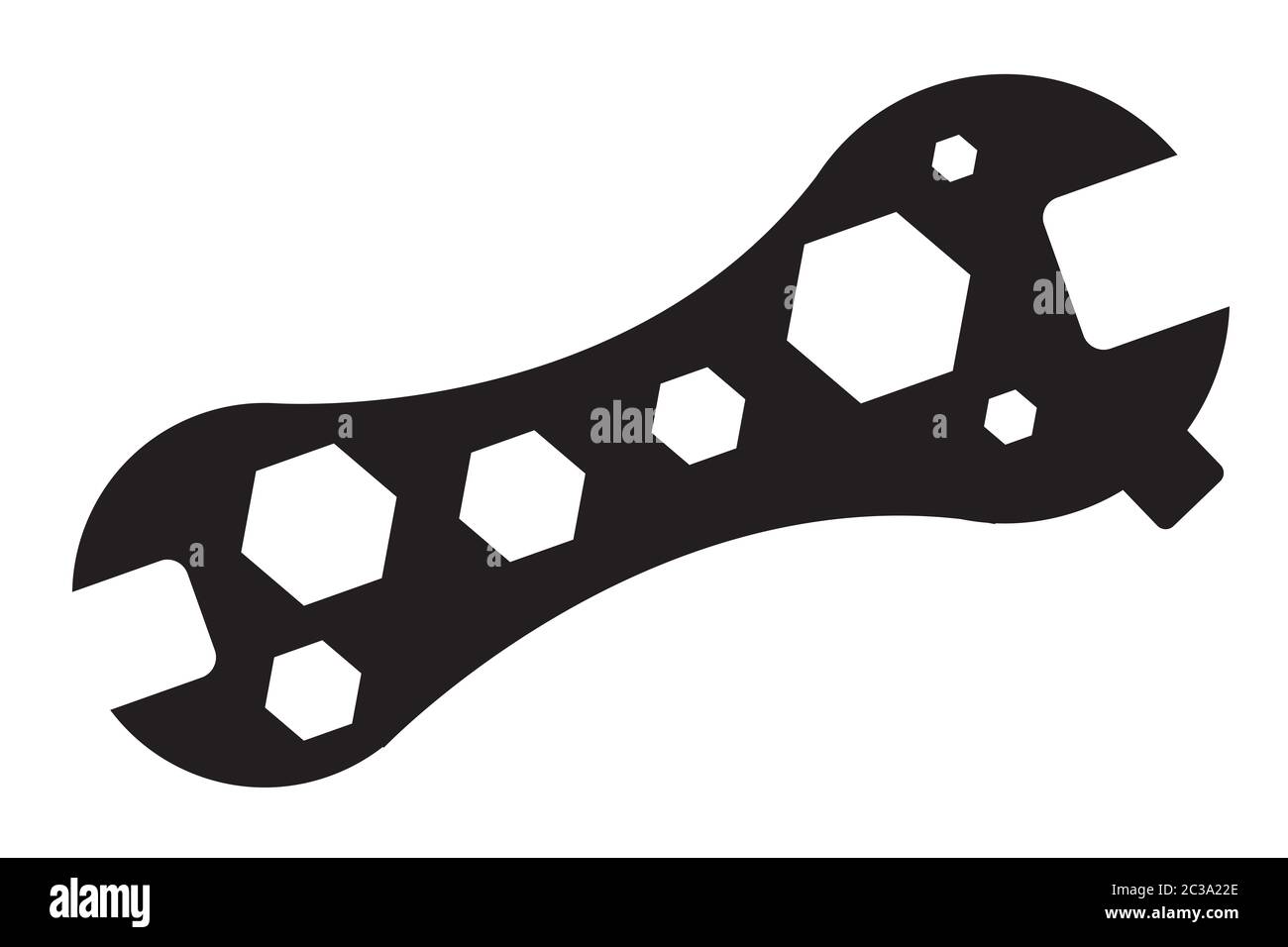 A typical bicycle multi spanner in black silhouette over a white