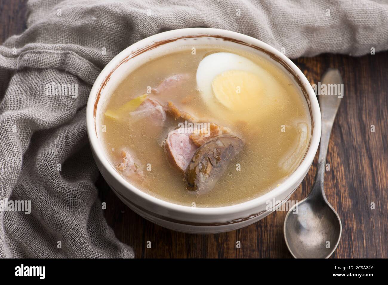 The sour soup made of rye flour Stock Photo