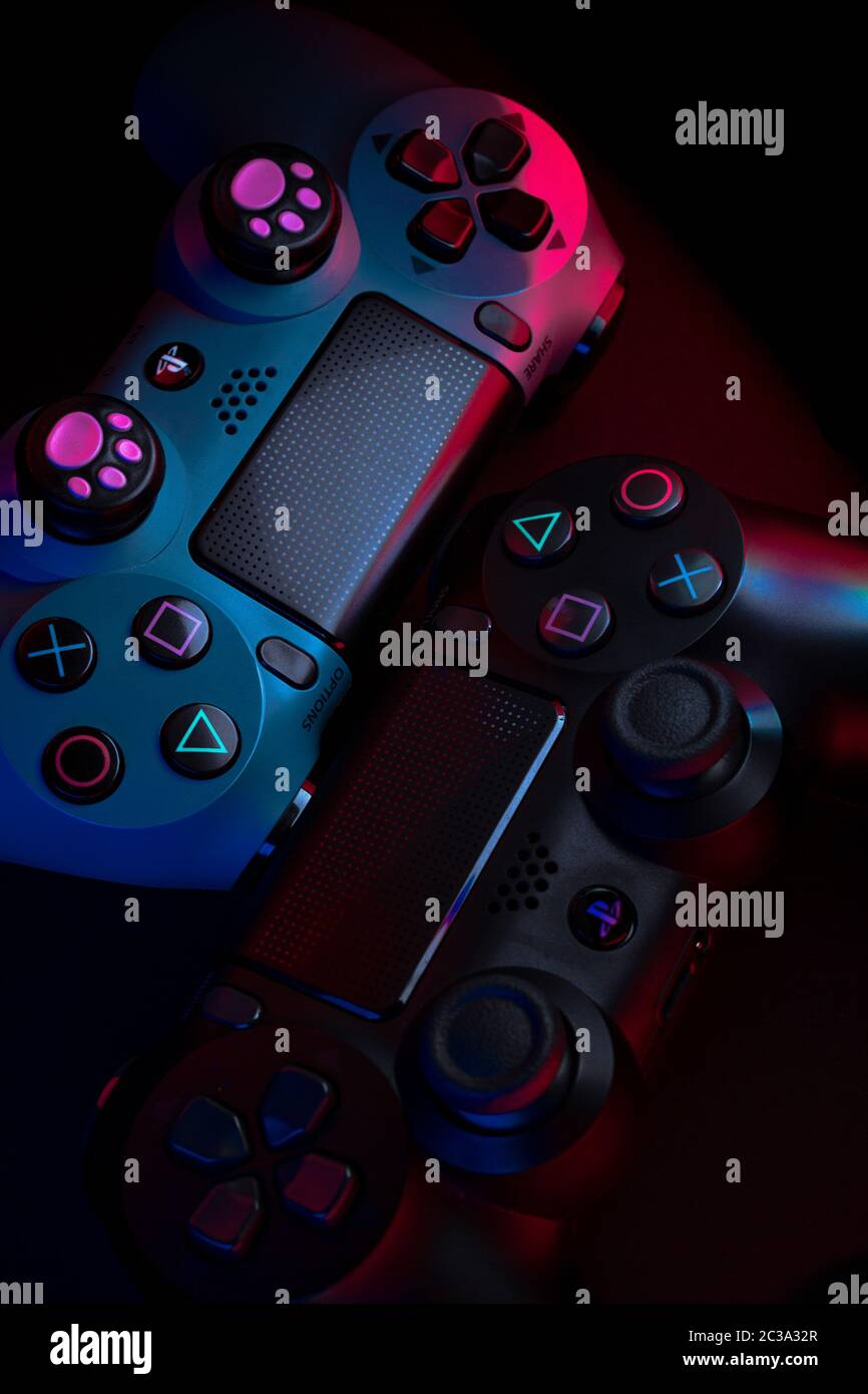 Playstation 4 Gamepad on black background with colours. Sony PS4 Dualshock  V2. Studio Shot Stock Photo - Alamy