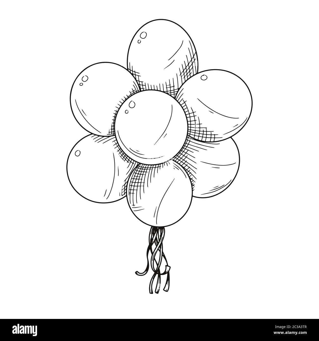 Different balloons. Inflatable balls on a string. Vector illustration in sketch style Stock Vector