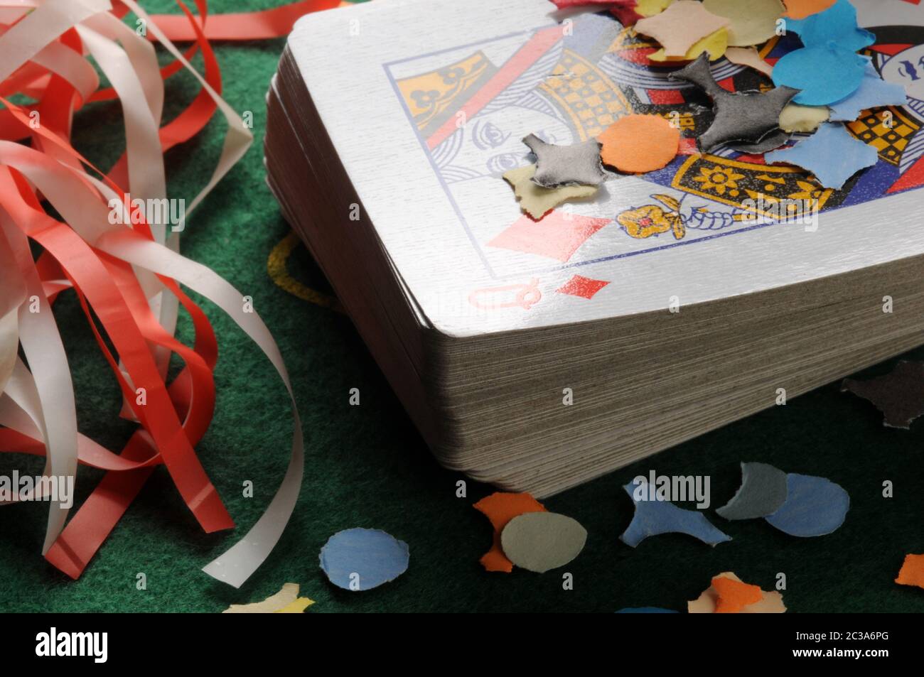Deck of poker cards with confetti Stock Photo