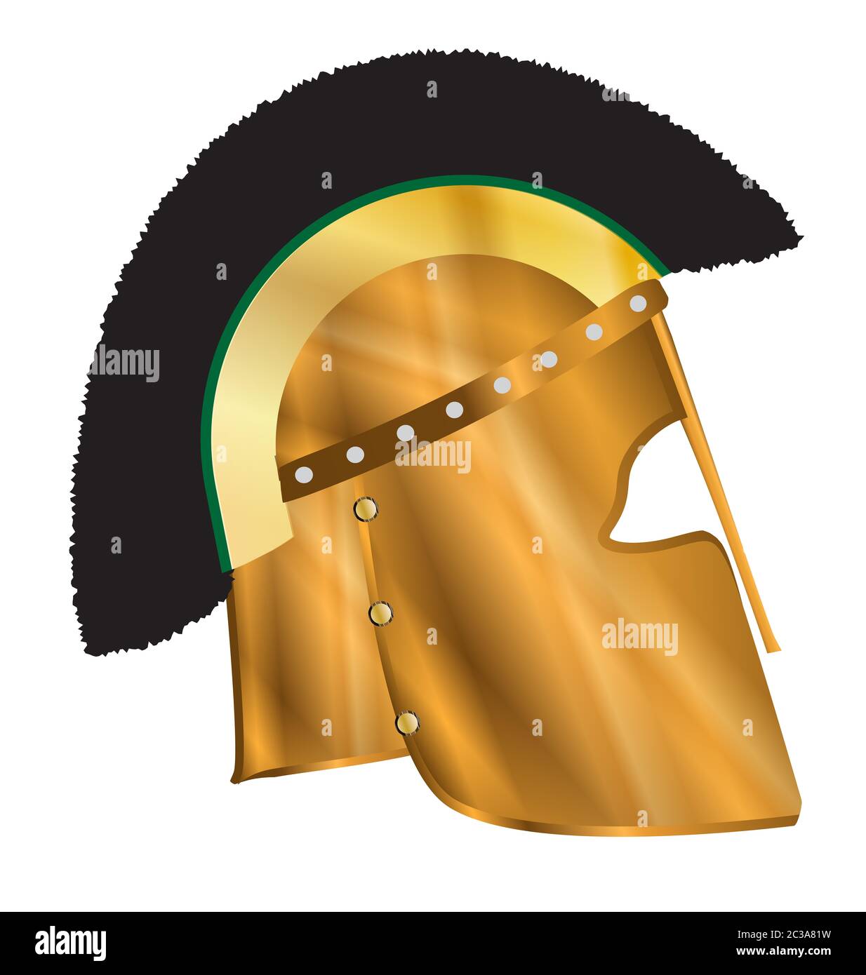 A typical roman gladiators metal helmet over a white background Stock Photo