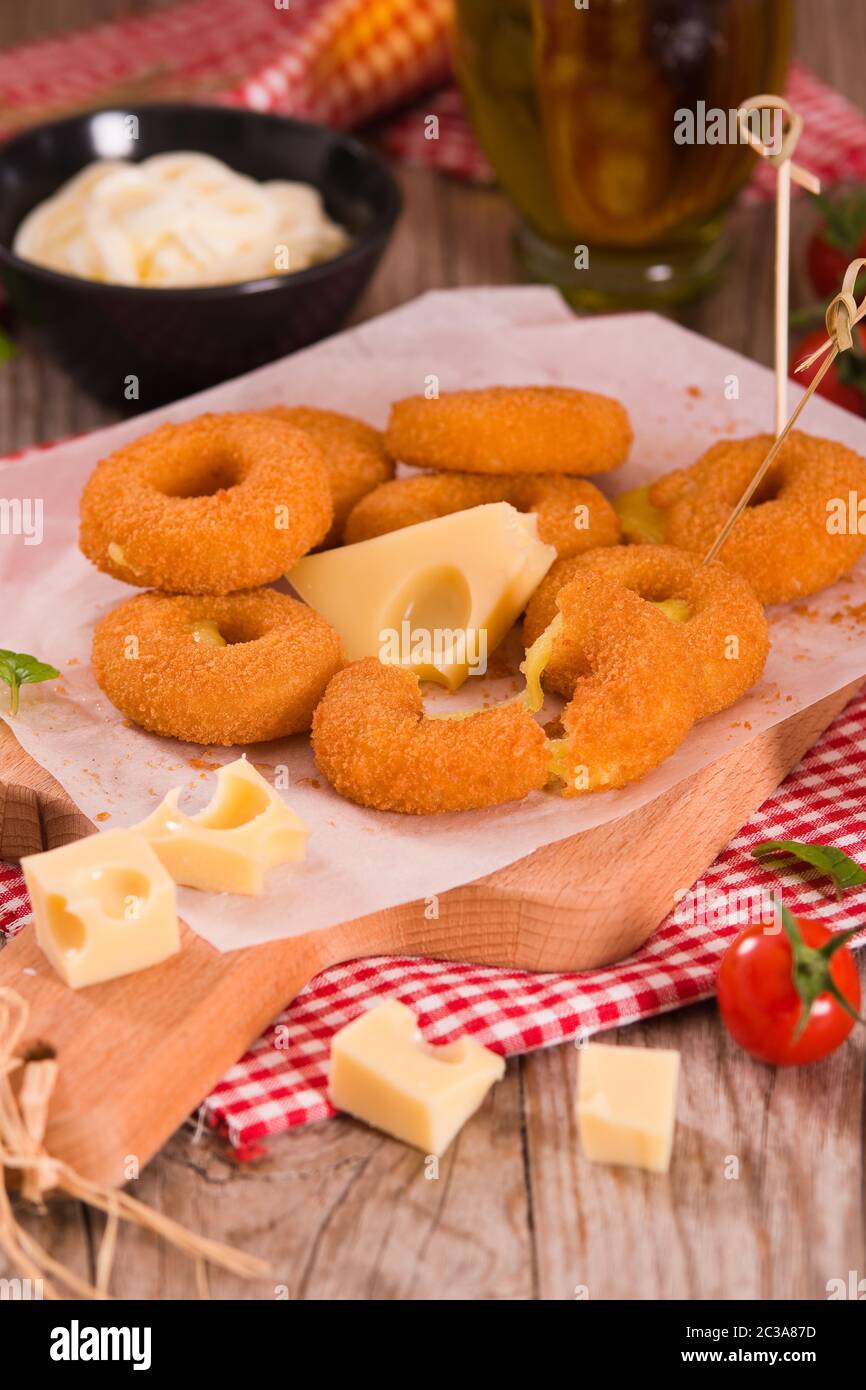 Fried cheese ring Stock Photo - Alamy