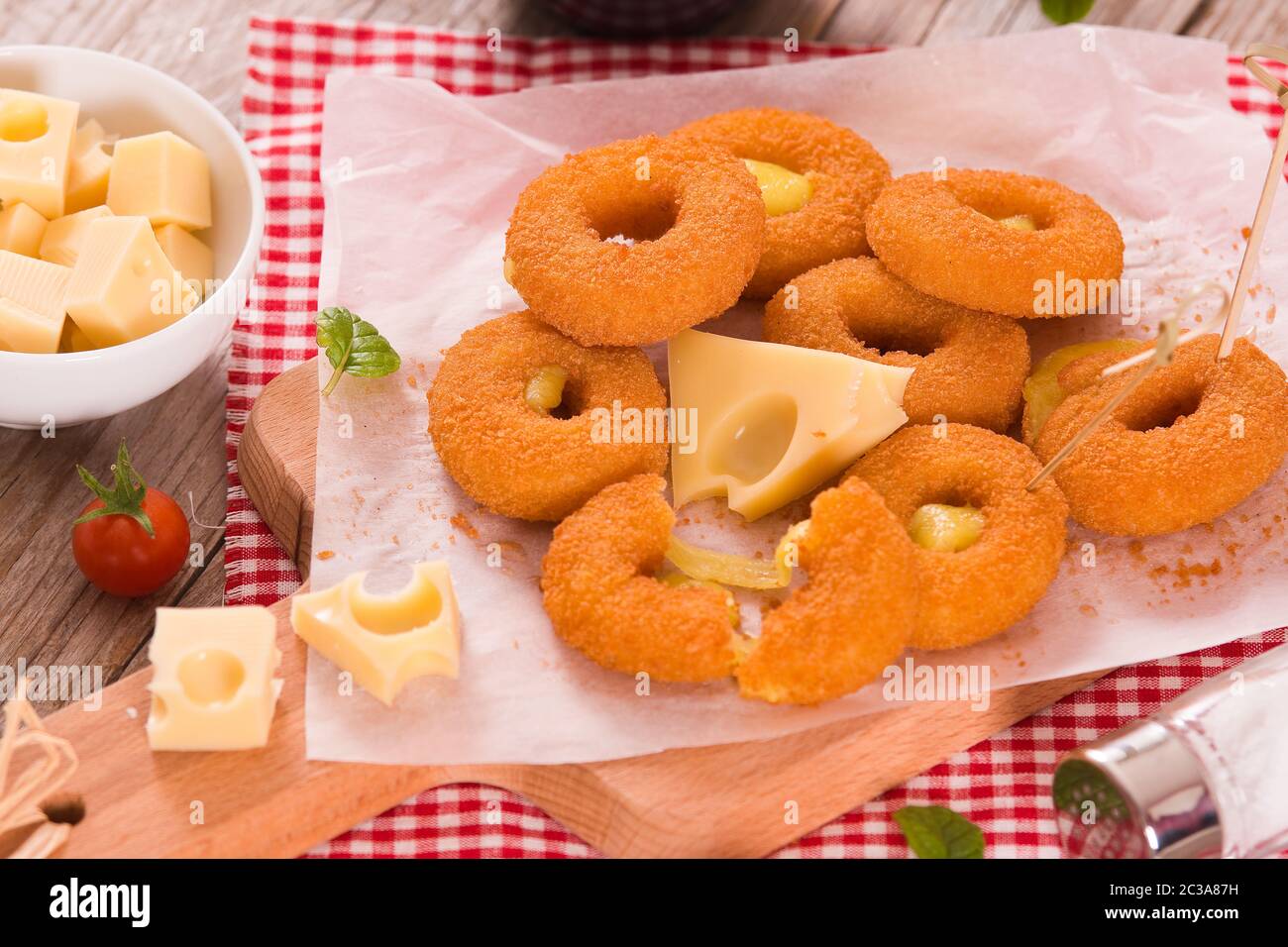 Fried cheese ring Stock Photo - Alamy