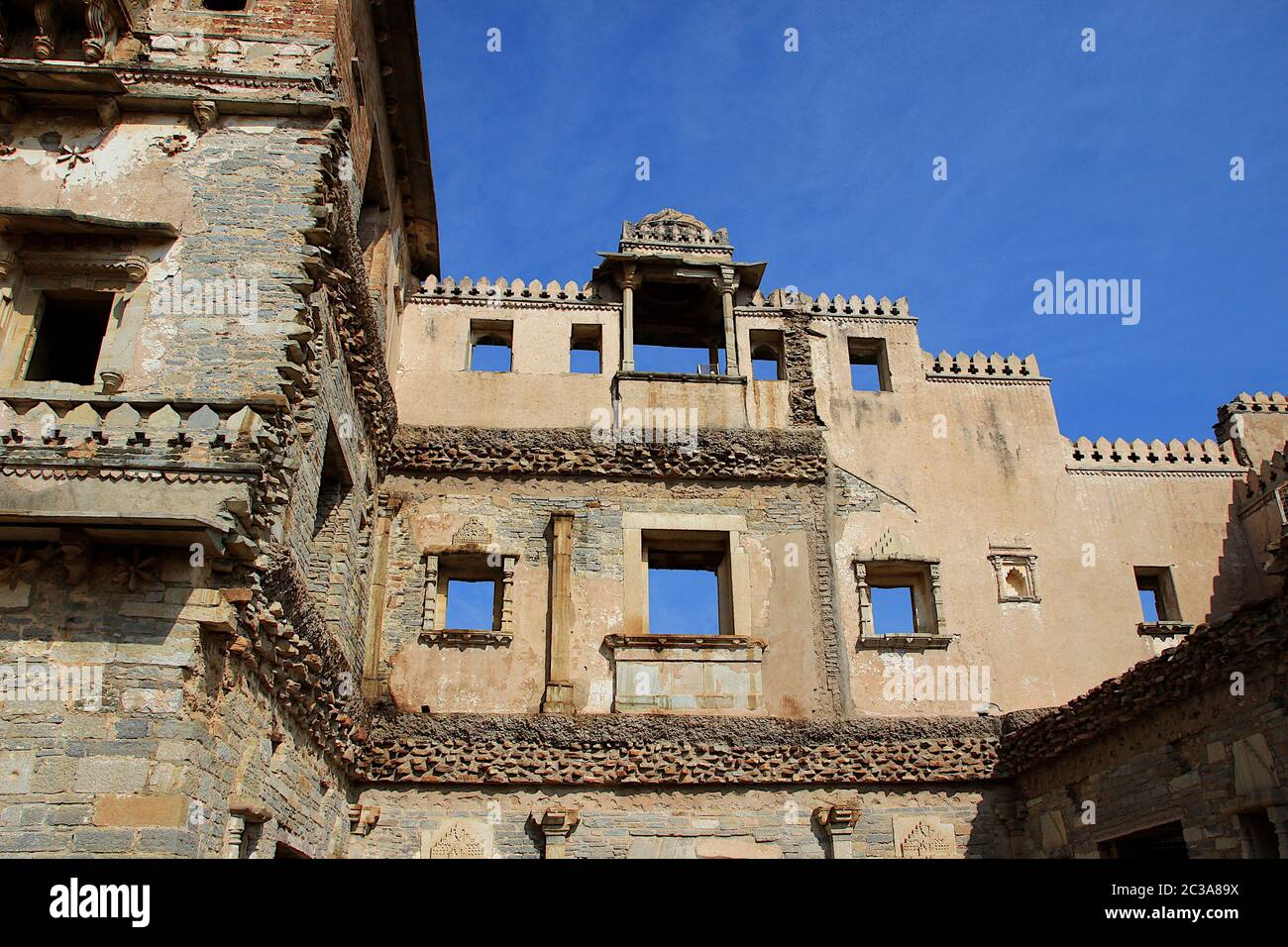Frontal view of portion of palace and gallery at Kumbh Mahal in Chittorgarh Fort, Rajasthan, India, Asia Stock Photo