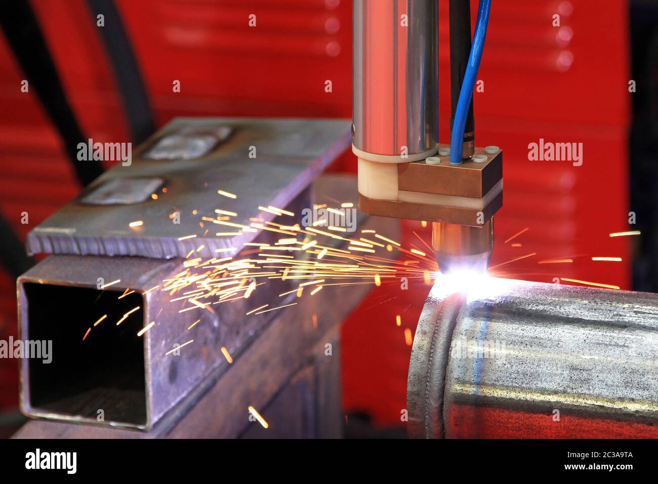 Close up shot of plasma welding and sparks Stock Photo