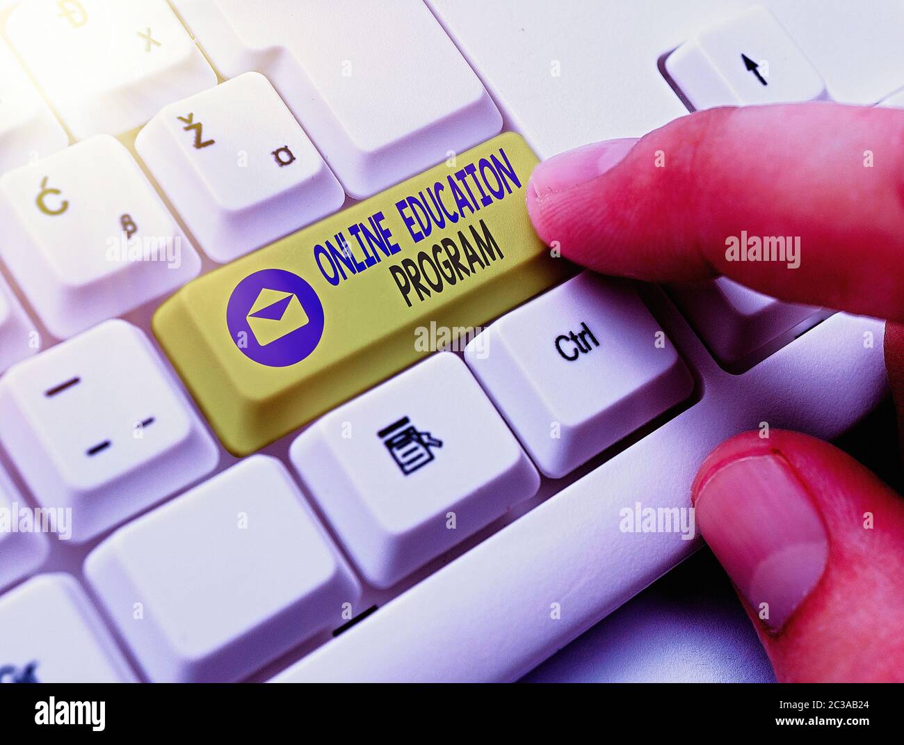 Word writing text Online Education Program. Business photo showcasing Software development and programming courses Stock Photo