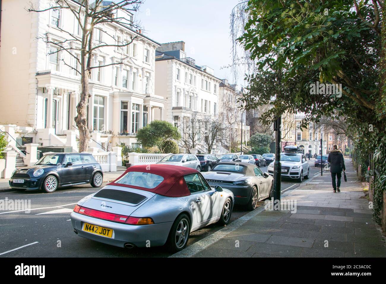 LONDON-  A residential street in Hampstead, an affluent area of north west London Stock Photo