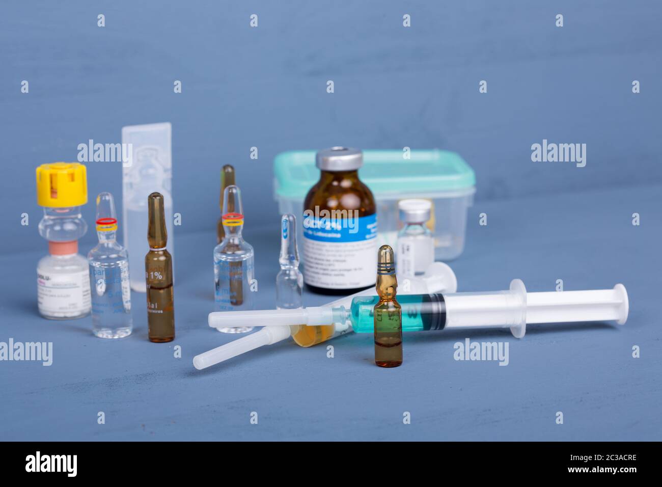 syringes with ampules of drugs Stock Photo Alamy