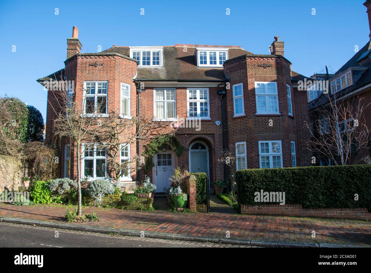 LONDON-  Attractive red brick residential properties in Hampstead Village Stock Photo