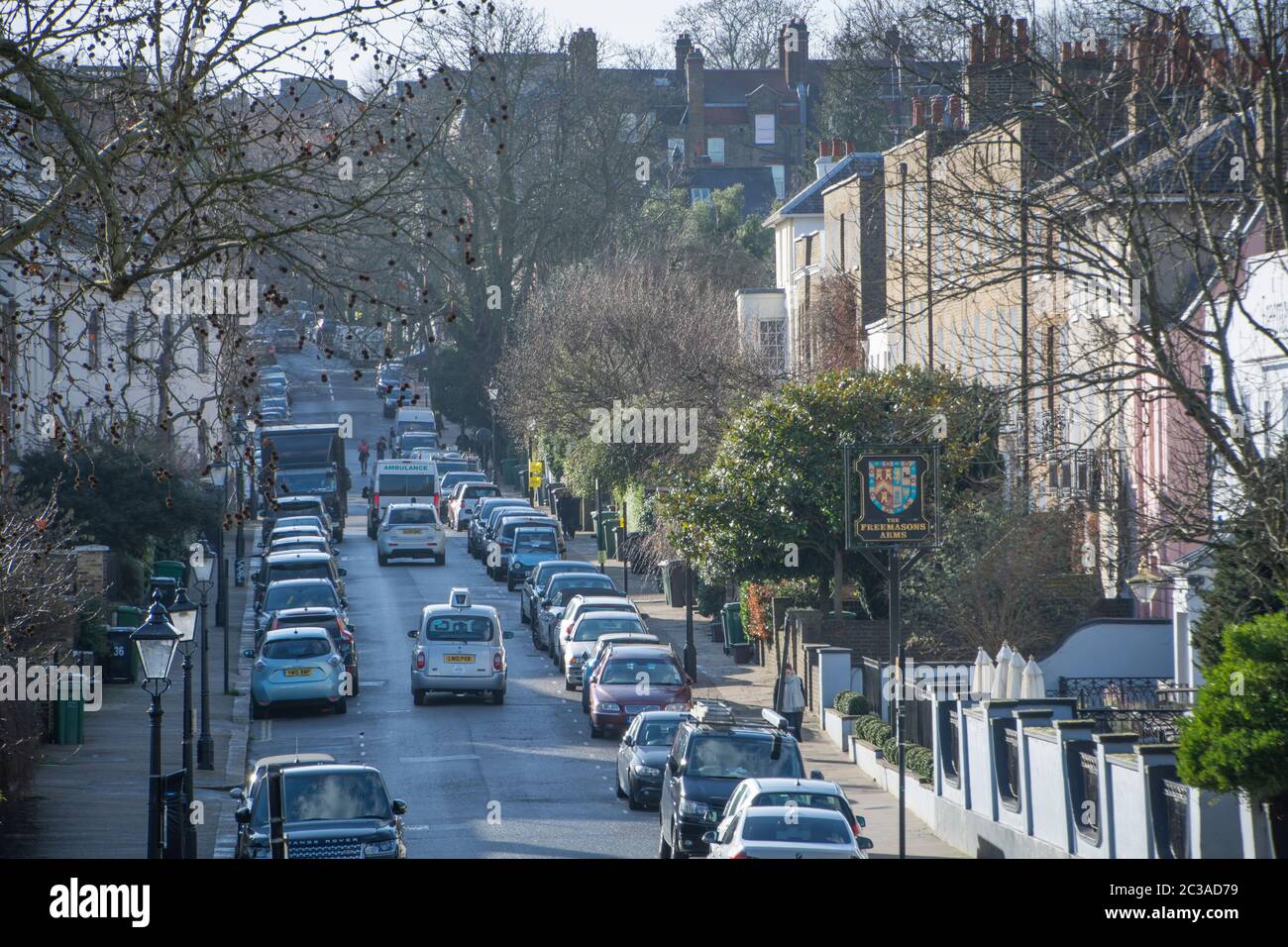LONDON-  A residential street in Hampstead, an affluent area of north west London Stock Photo