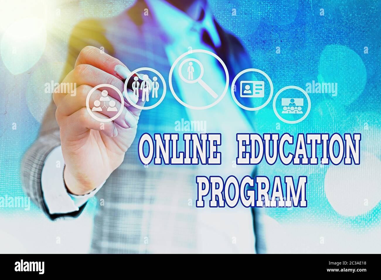 Word writing text Online Education Program. Business photo showcasing Software development and programming courses Stock Photo