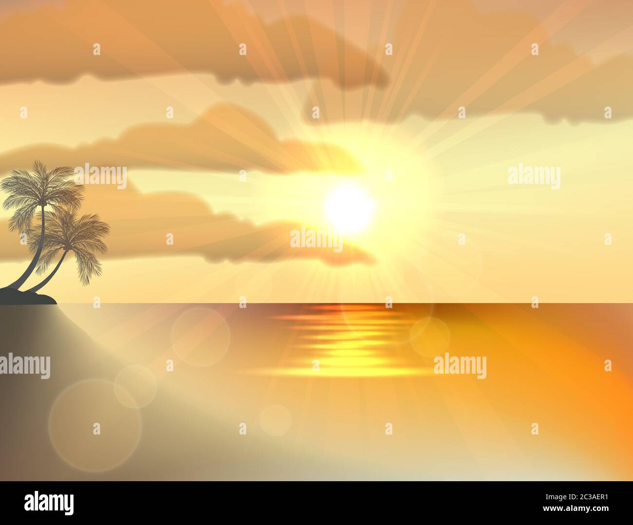 Two palm trees on sunset tropical beach Stock Photo - Alamy