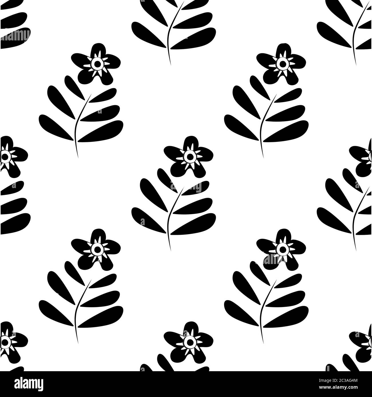 Black and white wild meadow flower seamless vector pattern background ...